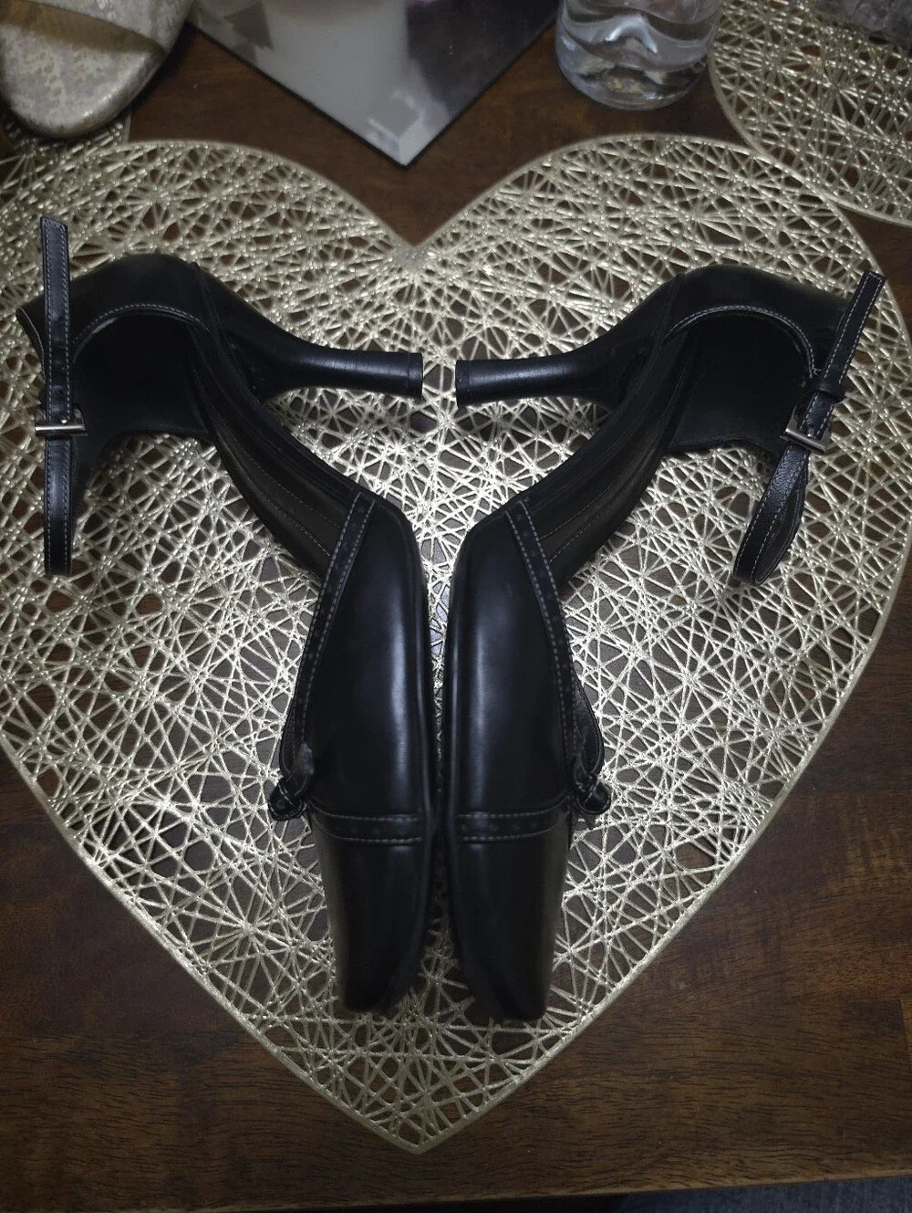 ANTONIO MELANI Black Leather Slingback Flats